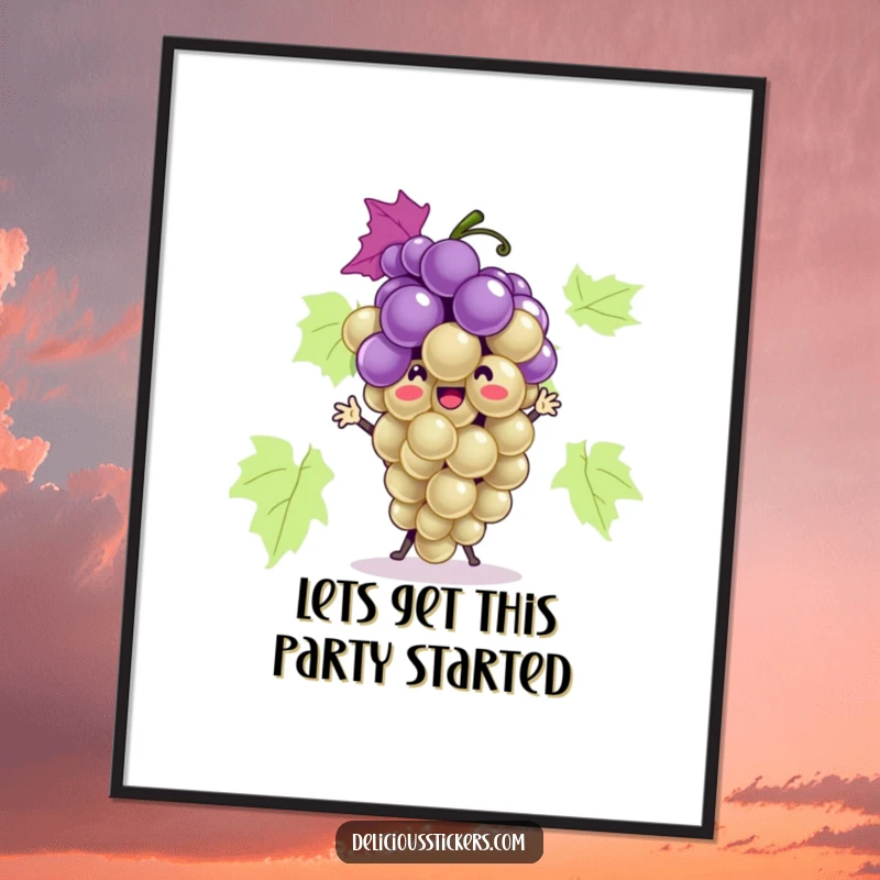 Funny Free Printable Wall Art: A Playful Bunch of Grapes Doing a Funky Little Dance