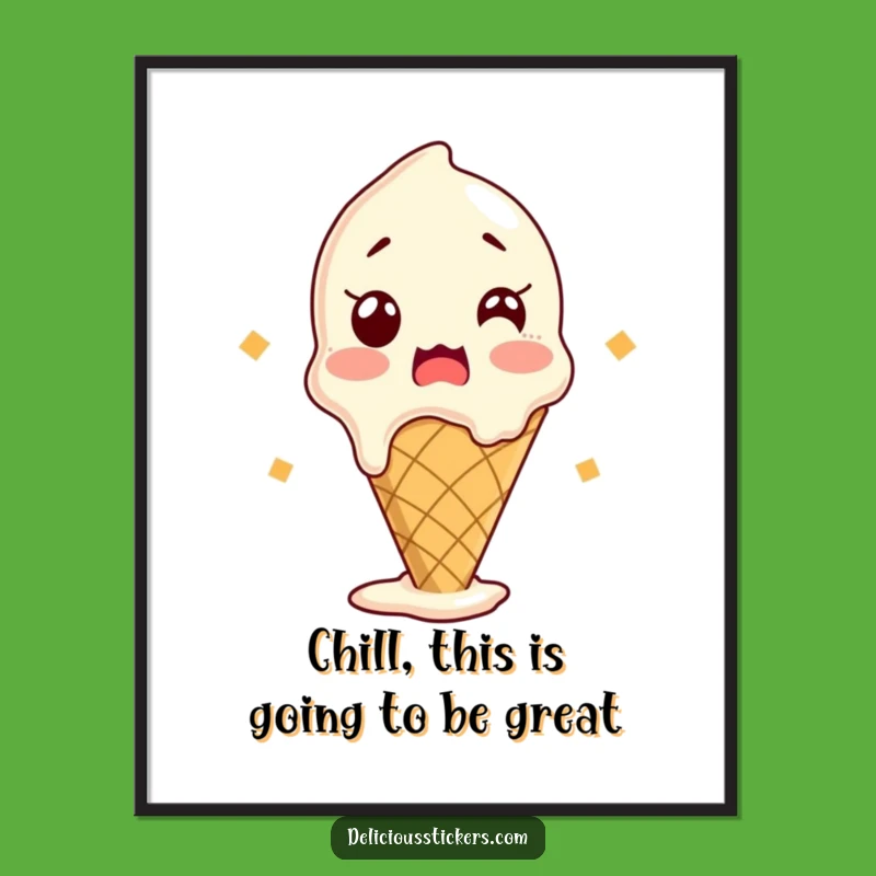 Free Printable Wall Art: Excited Ice Cream Cone Funny Downloadable Decor