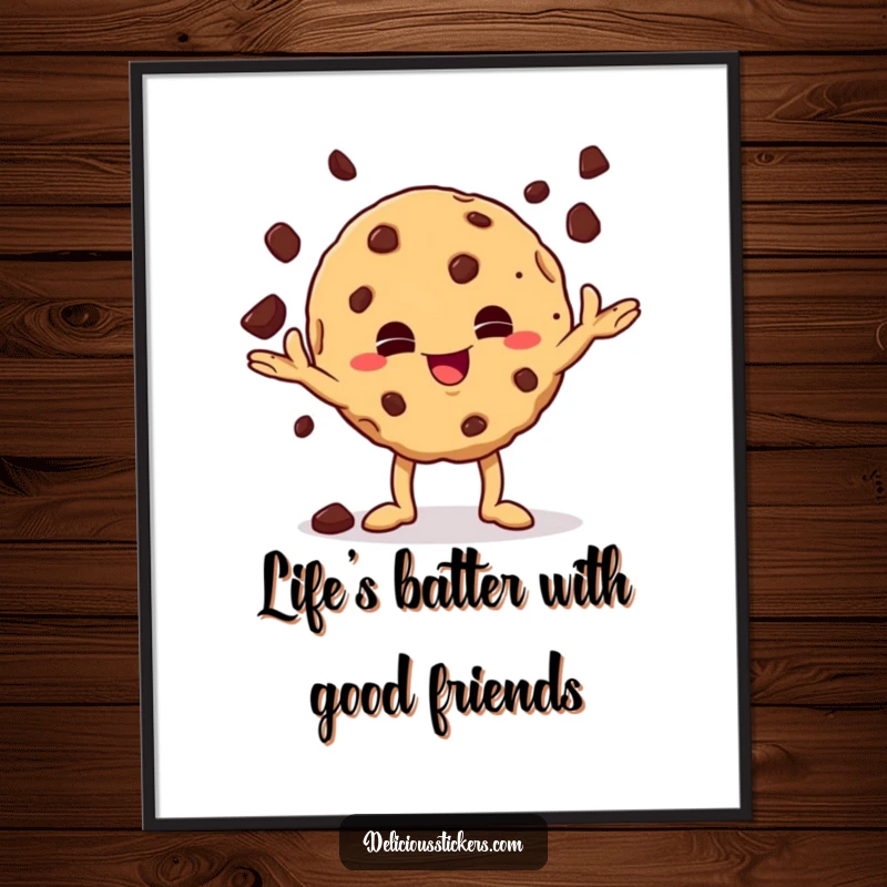 Funny Free Printable Wall Art: A mischievous cookie character juggling chocolate chips, adding playful energy to the room.