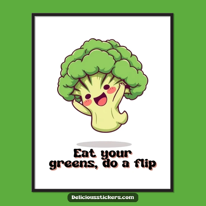 Funny Free Printable Wall Art: Broccoli Somersault, Quirky Downloadable Decor