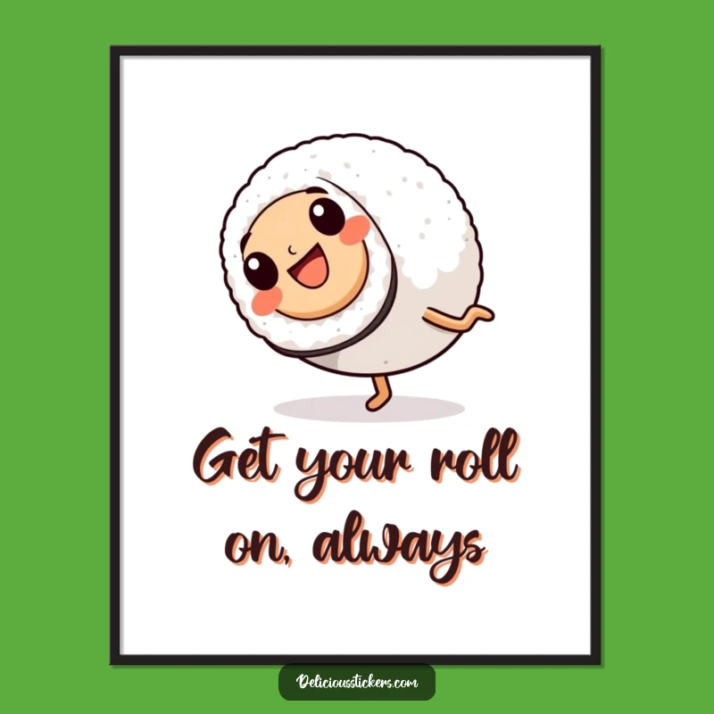 Funny Free Printable Wall Art: Cartwheeling Sushi Roll - Quirky Foodie Decor - Downloadable!