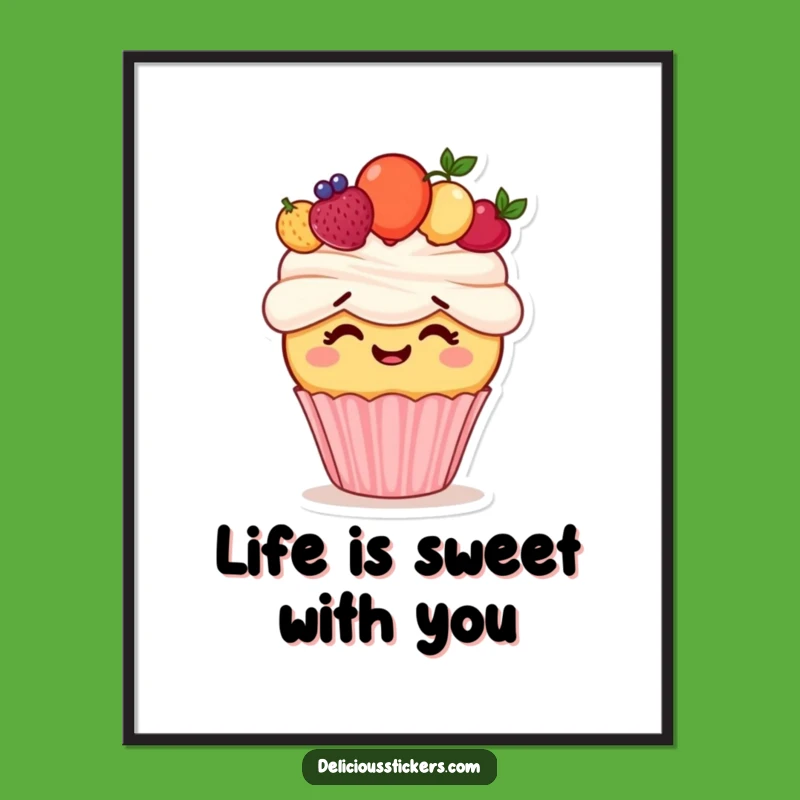 Free Printable Wall Art: Giggling Cupcake Fruit Crown, Humorous Downloadable Decor for Sweet Spaces