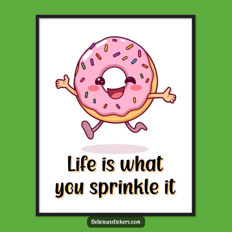 Free Printable Wall Art: Happy Hopping Donut with Sprinkles, Adding Sweetness to Your Decor