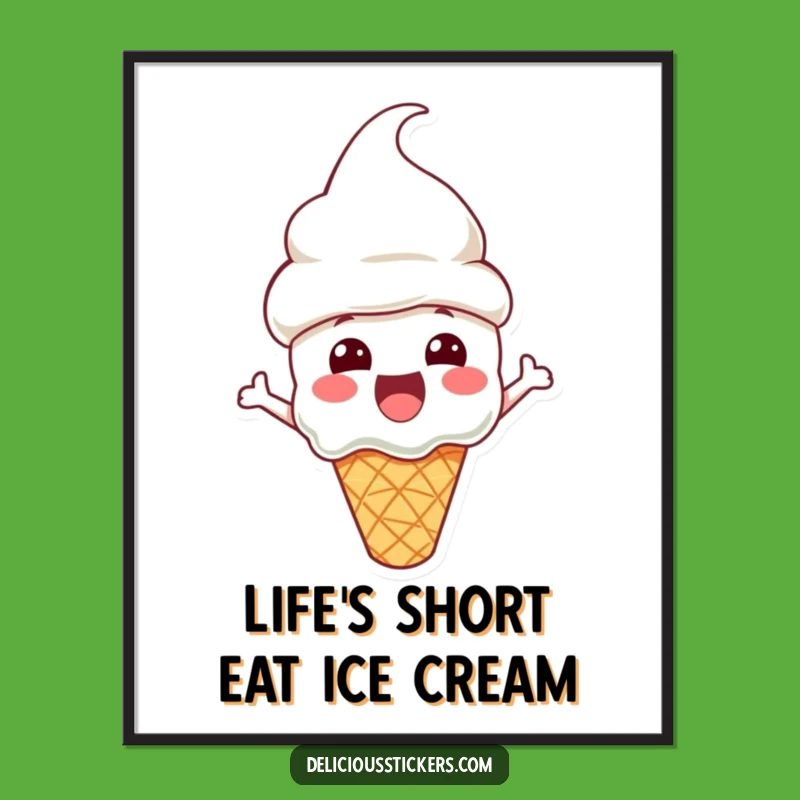 Free Printable Wall Art: Excited Ice Cream, Cone Hat Decor, Funny Downloadable Art