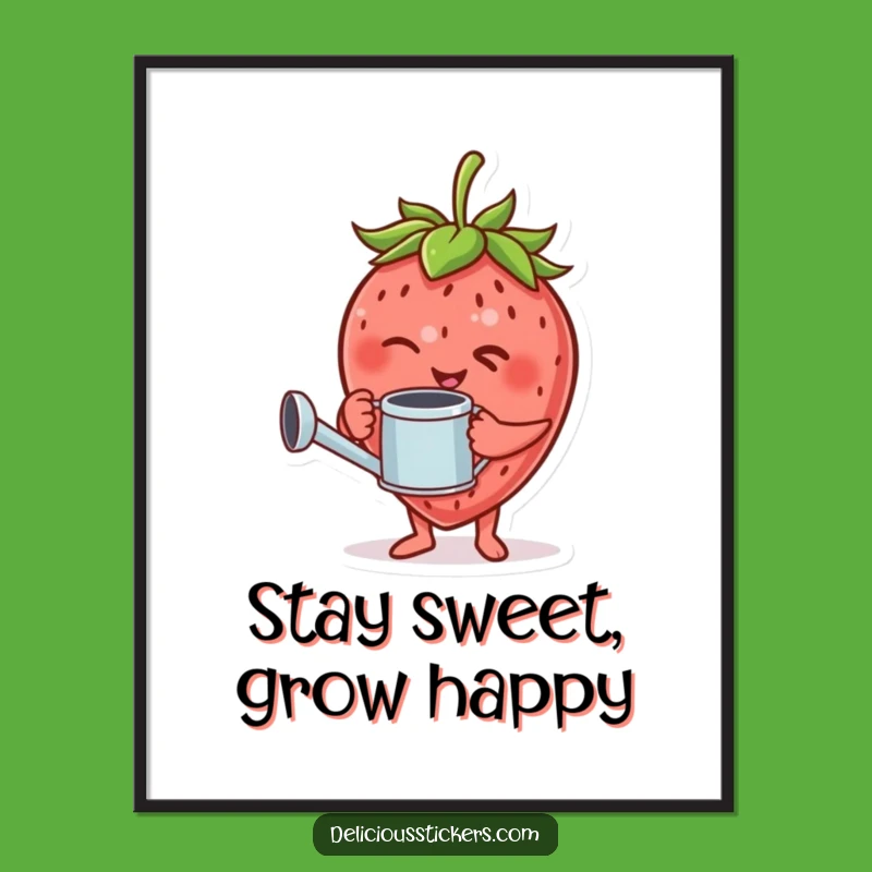 Funny Free Printable Wall Art: Winking Strawberry Watering Can Downloadable Decor