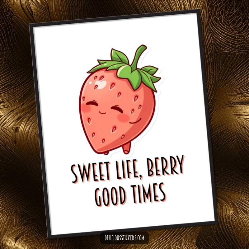 Funny Free Printable Wall Art: A charming strawberry character tipping its leafy hat and giving a knowing wink.