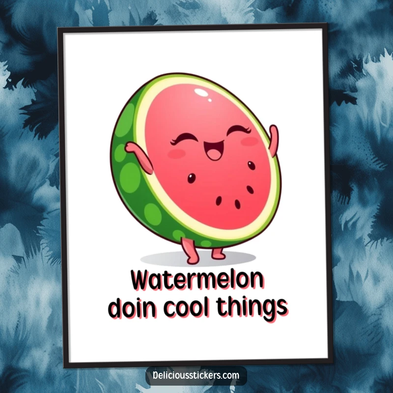 Funny Free Printable Wall Art: A winking slice of watermelon confidently doing a handstand, a fruity delight.