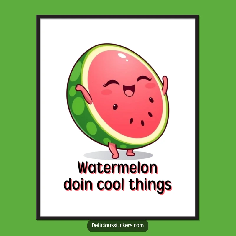 Free Printable Watermelon Wall Art: Winking Handstand Fruit Downloadable Decor