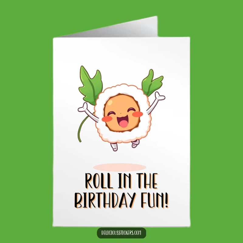 Free Printable Birthday Card: Joyful Sushi Jump Greeting Card for a Happy Day