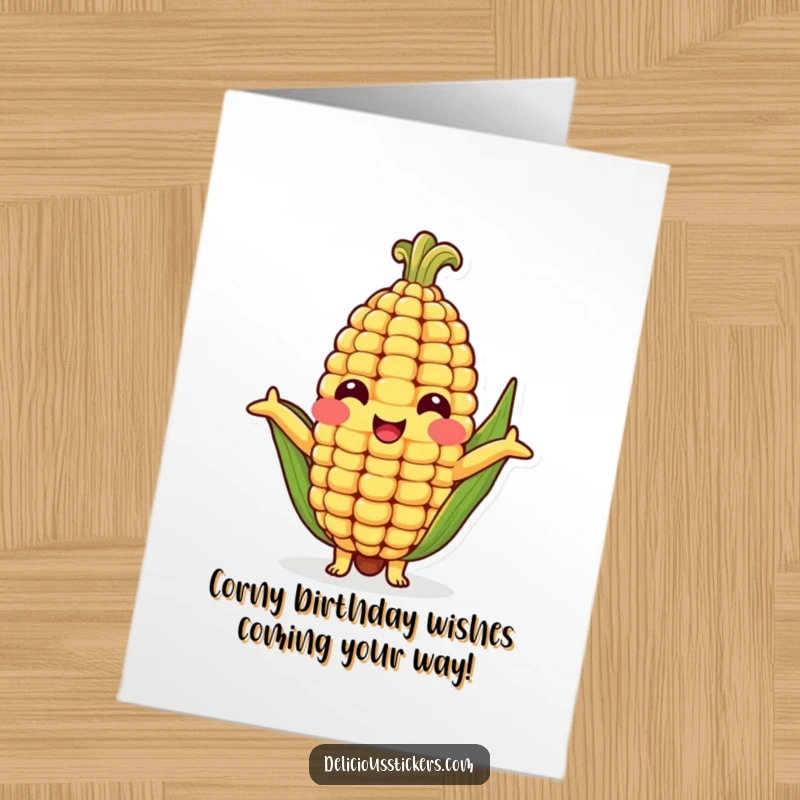 Funny Free Printable Birthday Card featuring a cheerful corn cob character offering a big, warm hug, ready to celebrate.