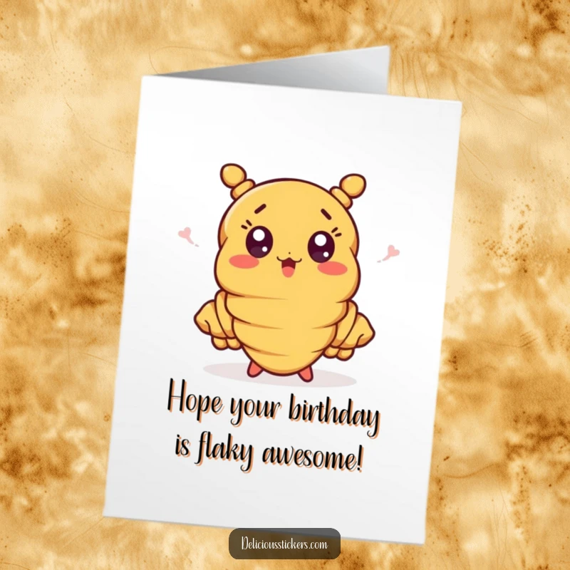 Funny free printable birthday card of a surprised croissant doing a big, enthusiastic wave with its flaky ends.