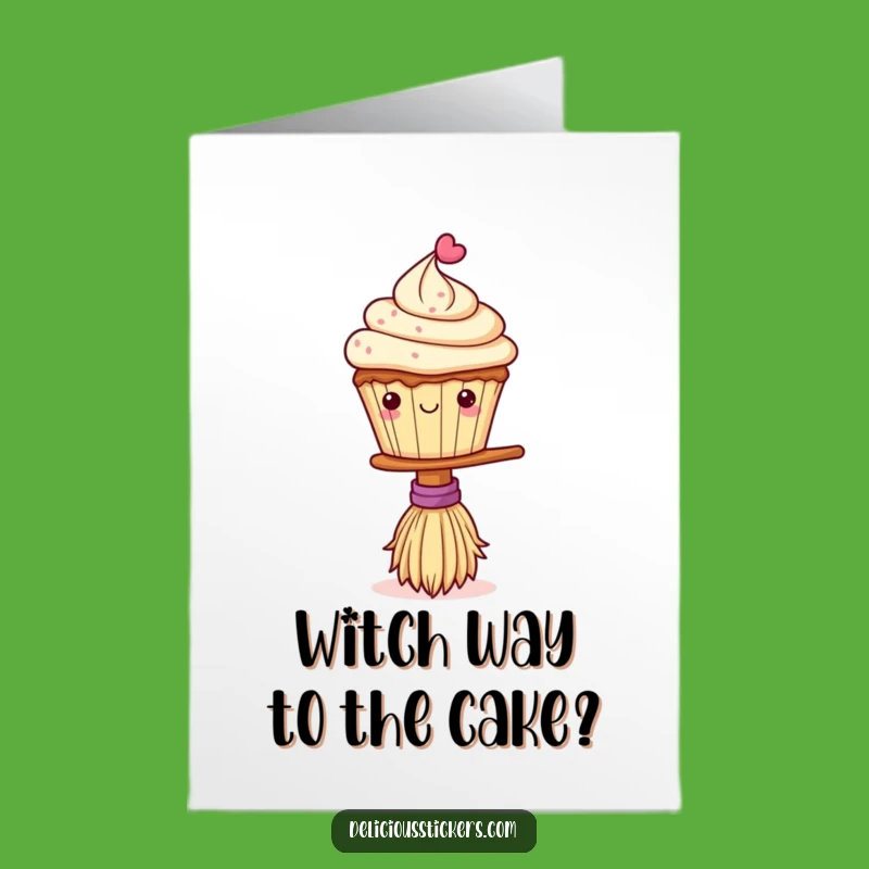 Free Printable Funny Birthday Card: Whimsical Cupcake Broom Magic!