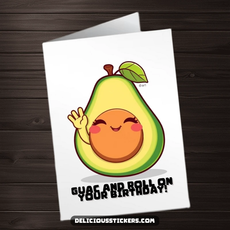 Funny Free Printable Birthday Card: A Friendly Winking Avocado Character Waving from its Pit