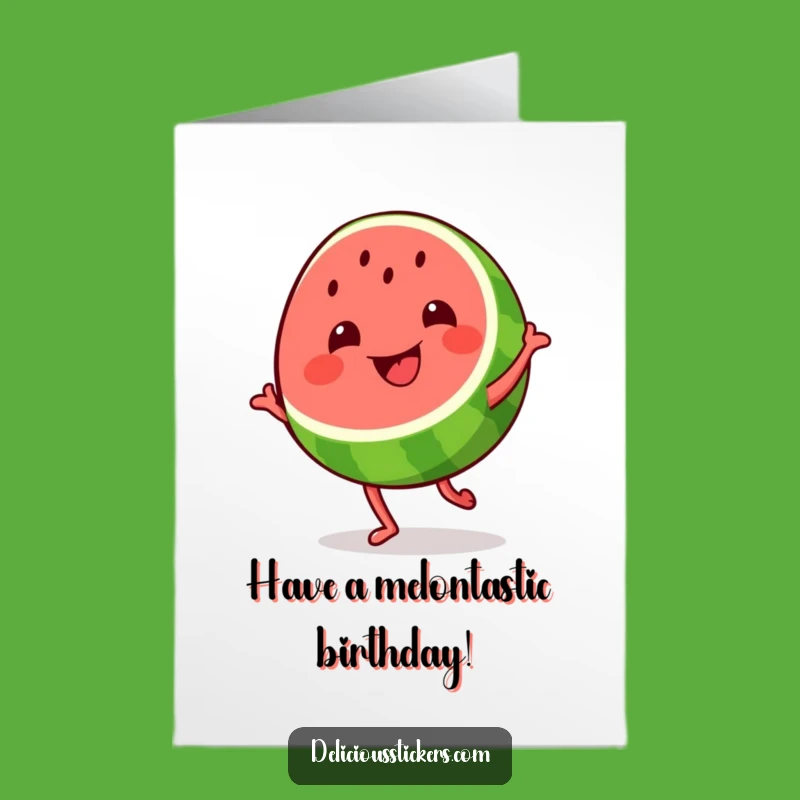Free Printable Bday Card: Dancing Watermelon - Funny Slice of Joy Downloadable