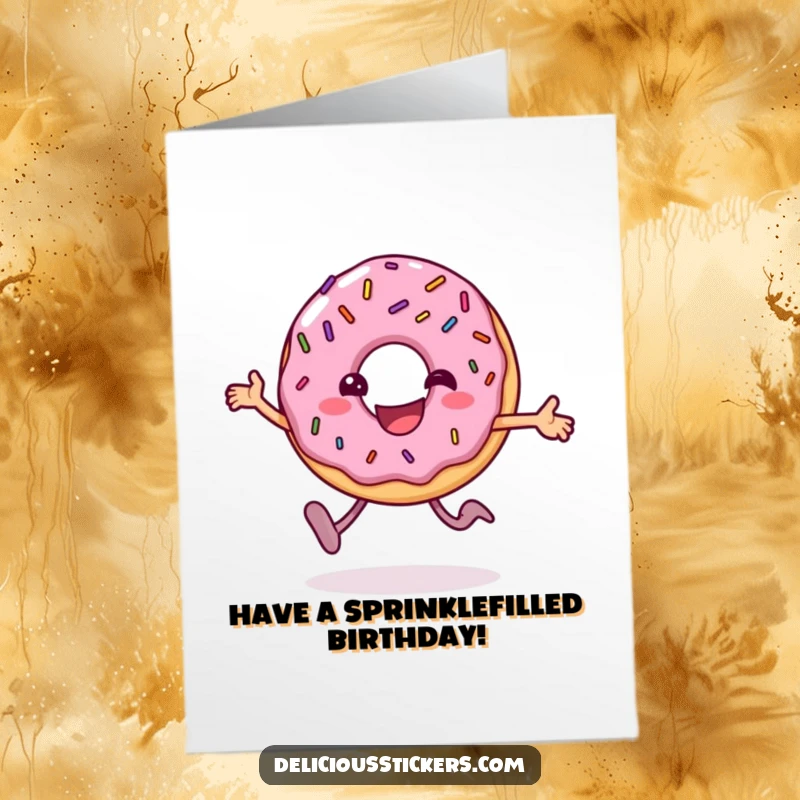 Funny Free Printable Birthday Card: A Sprinkled Donut Joyfully Hopping, Radiating Happiness