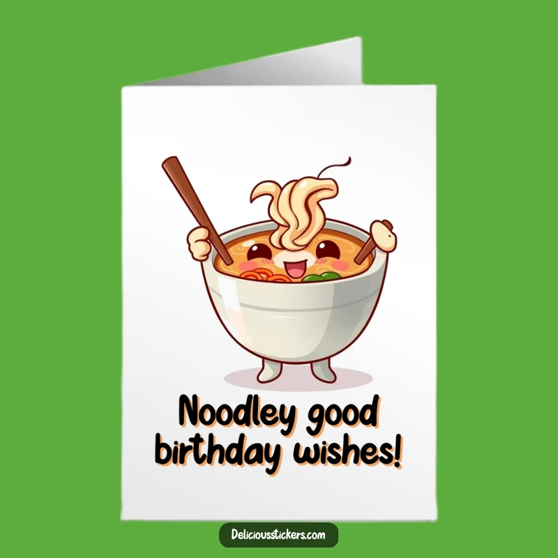 Free Printable Ramen Birthday Card: Funny Chopstick Waving Bowl Downloadable Gift
