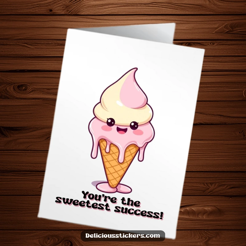Funny Free Printable Congratulations Card: A cheerful ice cream cone with drips forming amusing shapes, celebrating success.
