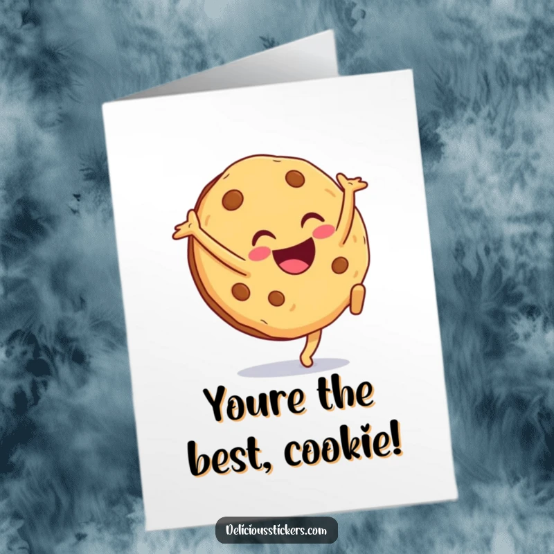 Funny Free Printable Congratulations Card: Happy Cookie Character Performing an Energetic Cartwheel