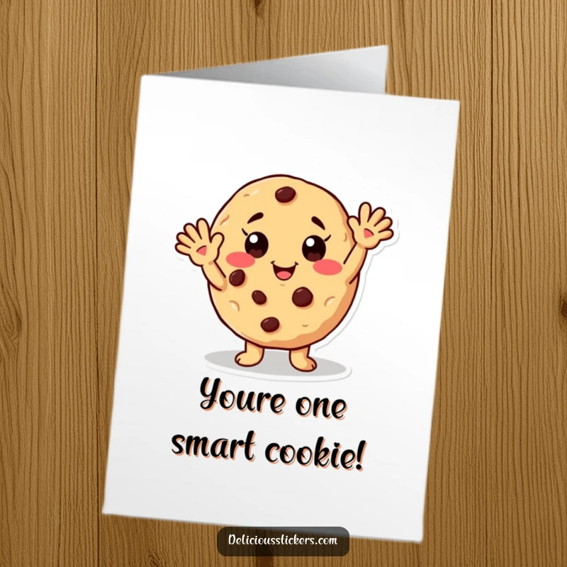 Funny Free Printable Congratulations Card: Cookie with chip freckles waves hello, celebrating success with downloadable warmth.