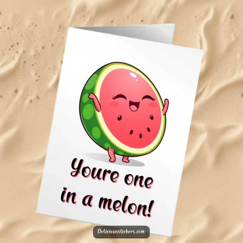 Funny Free Printable Congratulations Card: A winking watermelon slice balancing in a handstand, full of cheer.