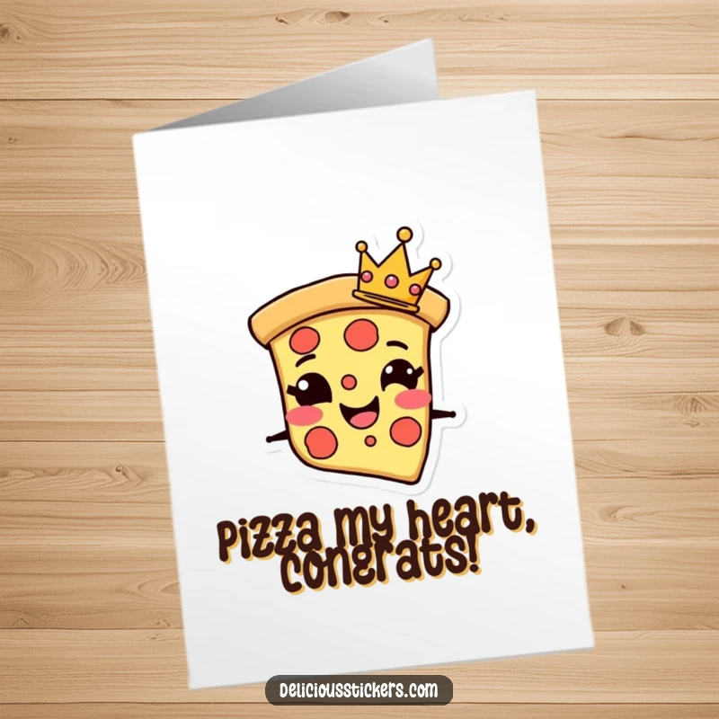 Funny Free Printable Congrats Card: A grinning pizza slice character with a tiny crown, celebrating a victorious occasion in style.