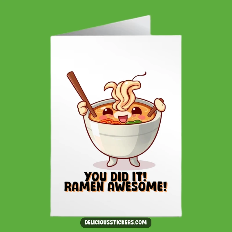Free Printable Ramen Congratulations Card: Hilarious Waving Chopsticks Downloadable Greeting