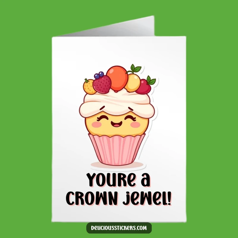 Free Printable Congrats Card: Giggling Cupcake Fruit Crown, Sweet Success Downloadable Gift