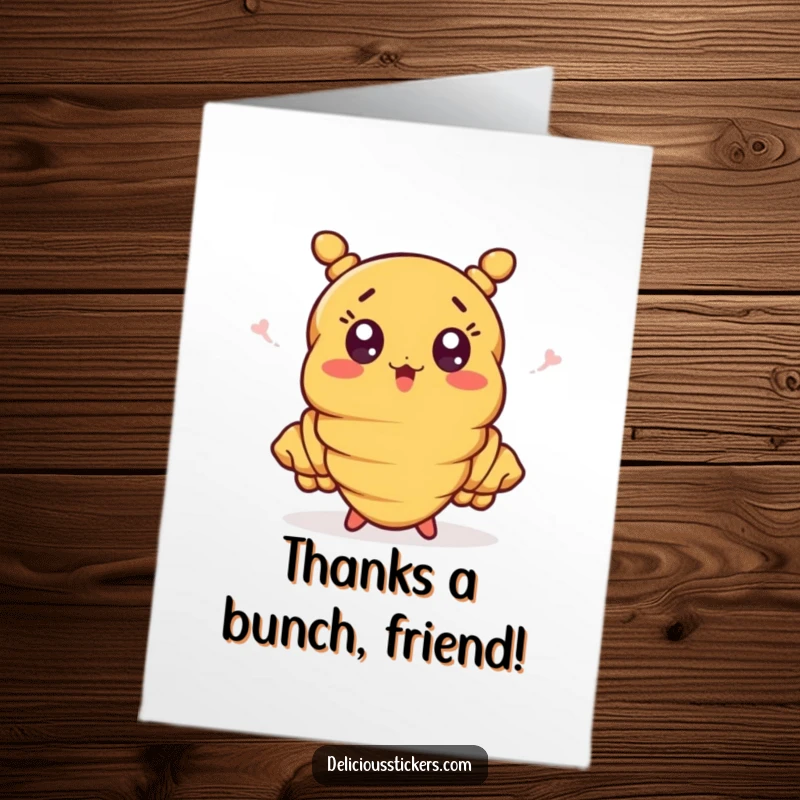 Funny free printable thank you card of a surprised croissant enthusiastically waving its flaky ends to show appreciation.