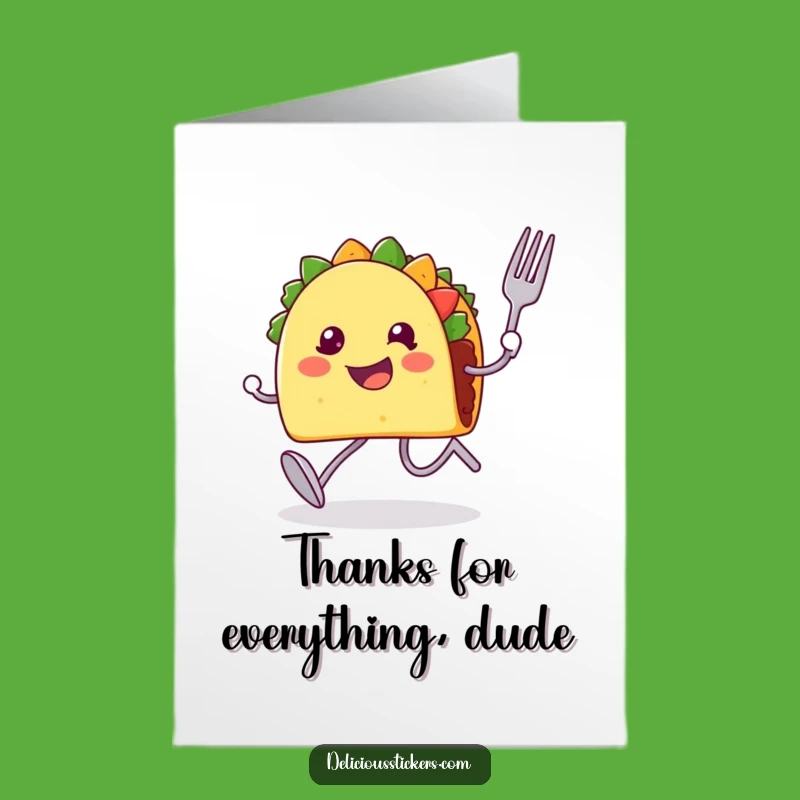 Free Printable Thank You Card: Funny Taco Running With Fork & Spoon Printable