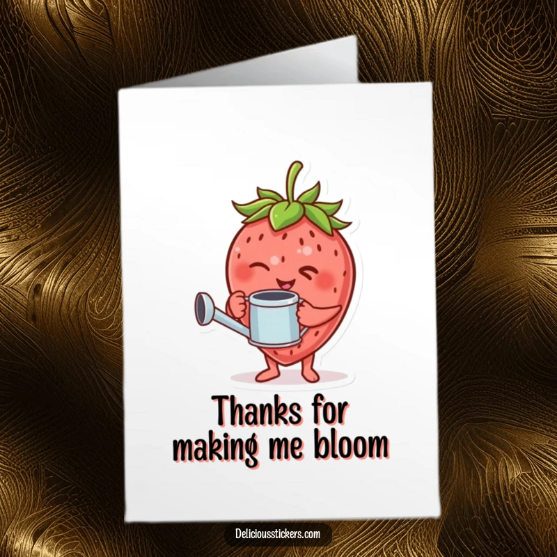 Funny Free Printable Thank You Card: A giggling strawberry with a watering can gives a charming wink.