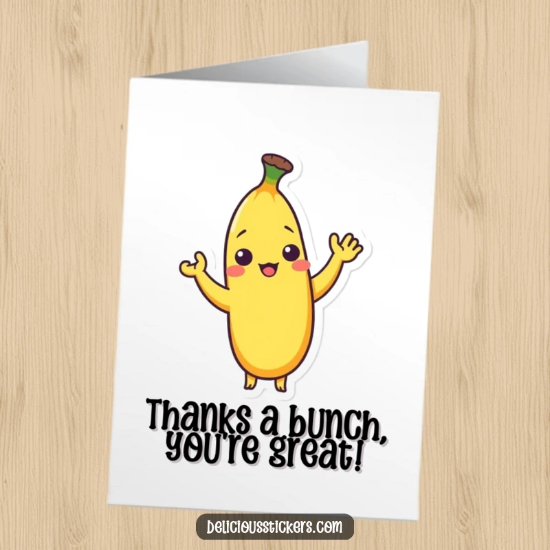 Funny Free Printable Thank You Card: A shy banana character giving a small, polite wave to express gratitude.