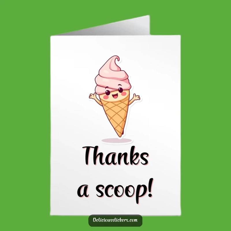 Free Printable Thank You Card: Dancing Ice Cream Cone Expresses Gratitude with Fun Spins