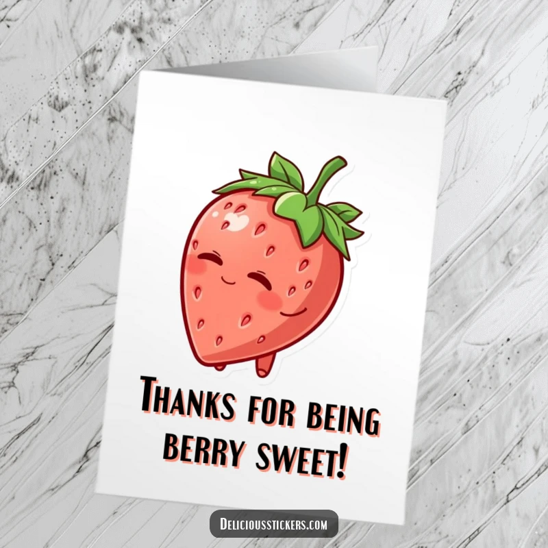 Funny Free Printable Thank You Card: A strawberry character tipping its hat and winking slyly, expressing gratitude playfully.