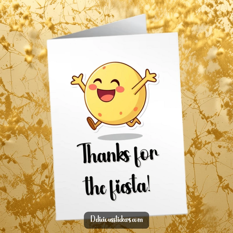Funny free printable thank you card depicting a cheerful taco character mid-leap, expressing sincere gratitude.