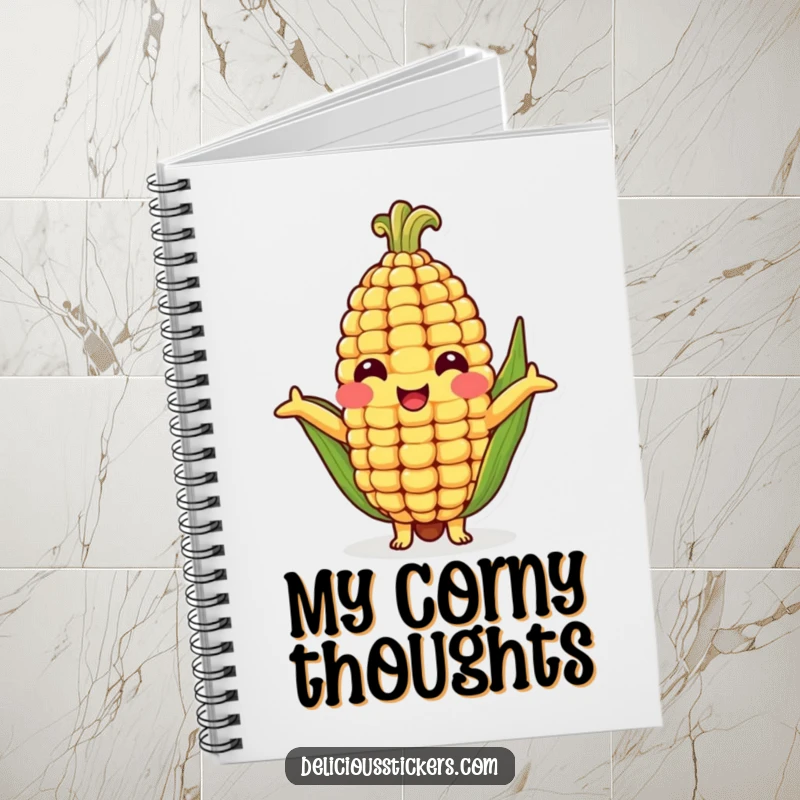 Funny notebook with a cheerful corn cob character offering a welcoming hug, perfect for capturing notes and inspiring smiles.