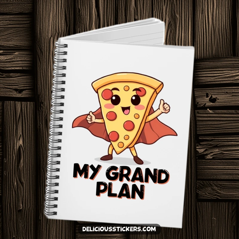 Funny Hero Pizza Slice Notebook: A proud pizza slice with a cape strikes a heroic pose on the cover of this notebook.
