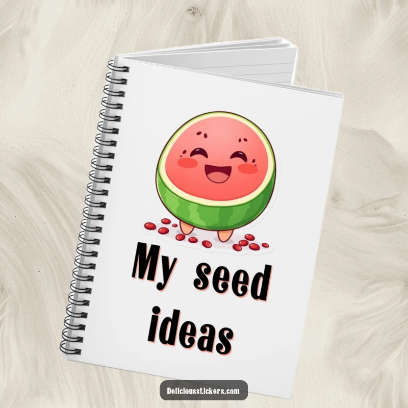 Funny notebook with a grinning watermelon slice character, ideal for jotting down notes with a smile.