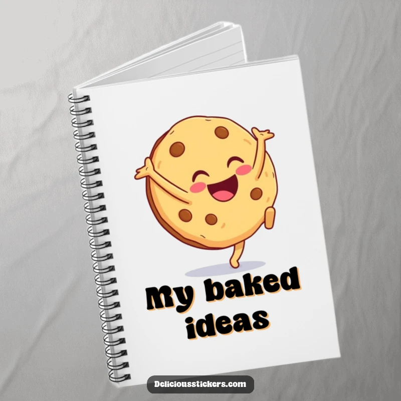 Funny cookie notebook cover with the character doing a cartwheel with a smile, ideal for jotting down notes and ideas.