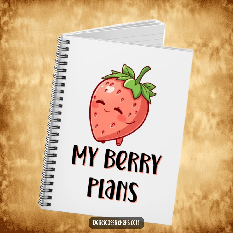 Funny Notebook: A smiling strawberry character tips its leafy hat and winks, ready to hold all your charming thoughts and secrets.