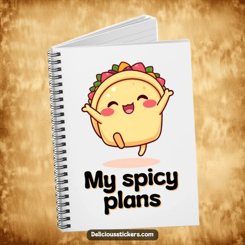 Funny taco notebook with legs kicking, cartoon stationery, a humorous and festive item for notes.