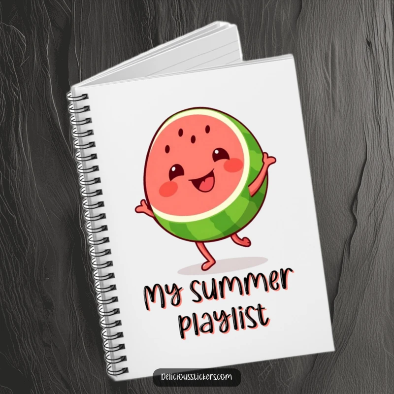Funny grinning watermelon slice notebook, the fruit dances with a wide smile, inspiring users to fill the pages with joy.