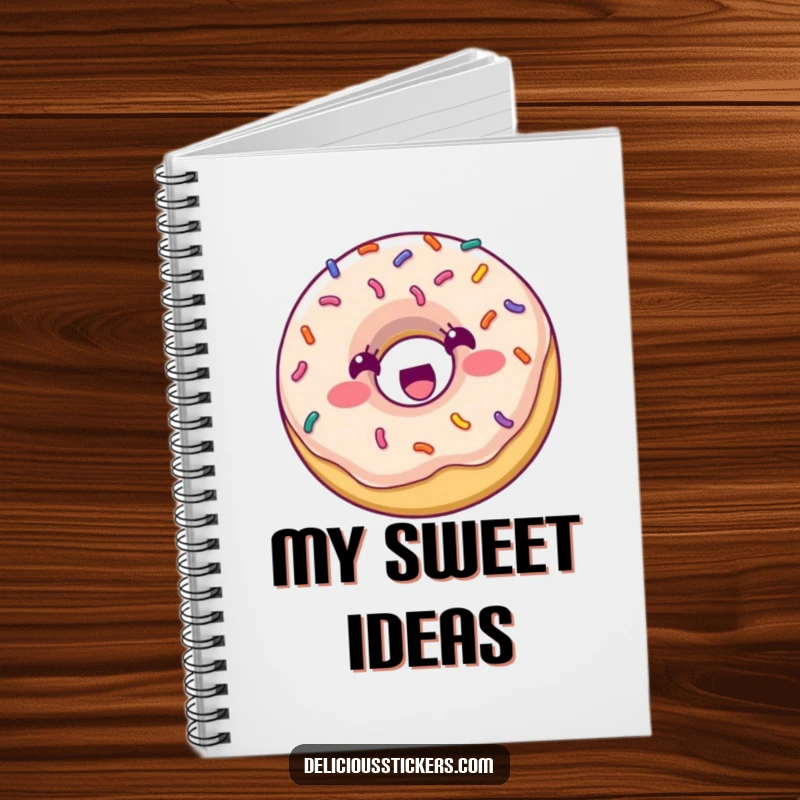 Funny Notebook: A smiling donut with vibrant sprinkles is captured bouncing with joy, ready to hold all your sweet thoughts.