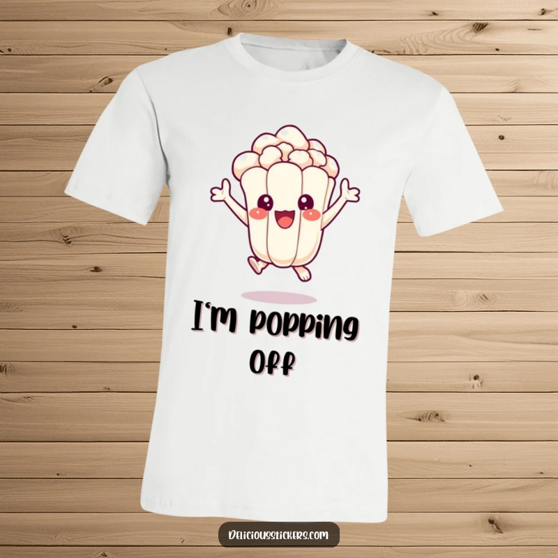 Funny t-shirt featuring an excited popcorn kernel character jumping high with joy, embodying pure, unadulterated happiness.