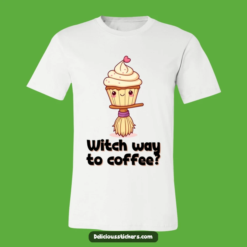 Funny Cupcake Broom Balance T-Shirt - Whimsical Baking Humor Tee