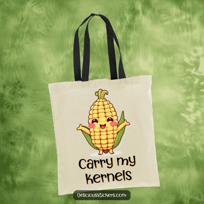 Funny tote bag featuring a cheerful corn cob character with arms wide open, offering a humorous and welcoming hug.