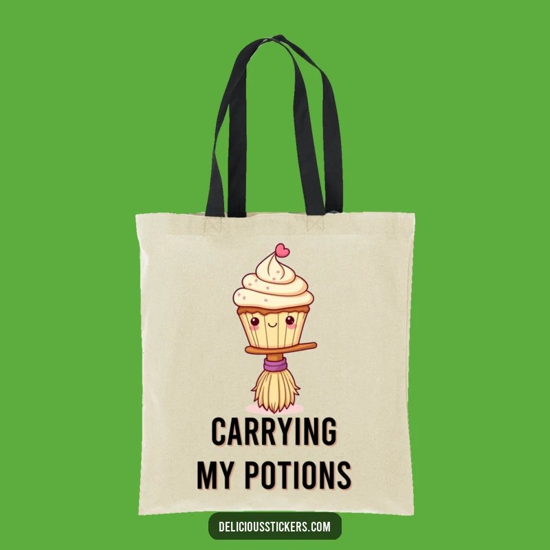 Funny Cupcake Broom Balance Tote Bag - Whimsical Shopping Humor