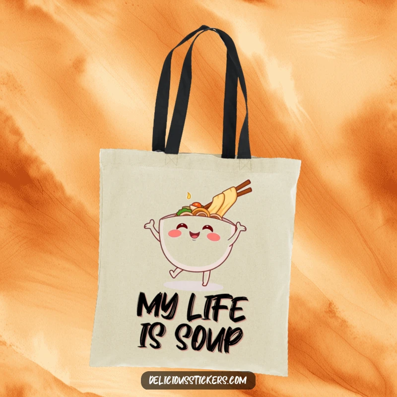 Funny ramen bowl dance tote bag, cartoon noodles happily moving, a practical and humorous accessory gift.