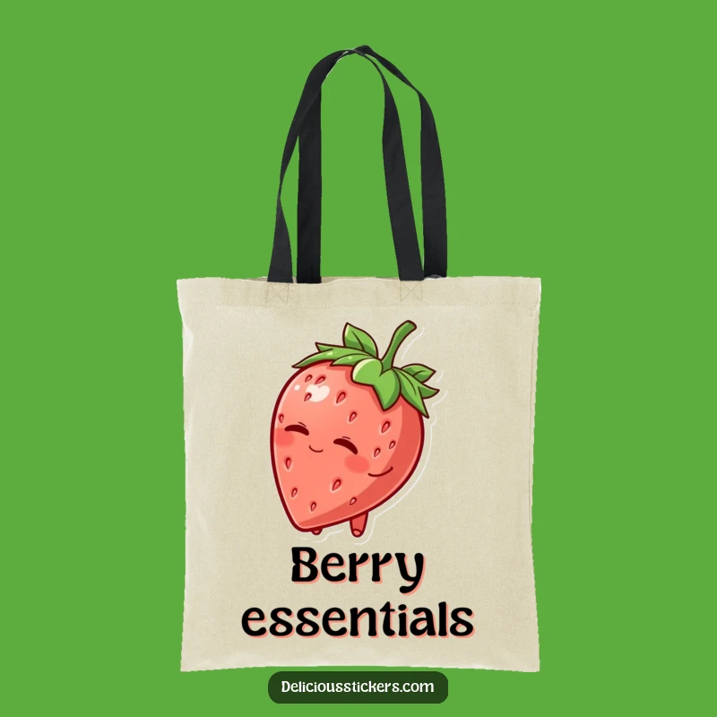 Funny Strawberry Hat Wink Tote Bag: Practical Fruit Character, Humorous Carryall