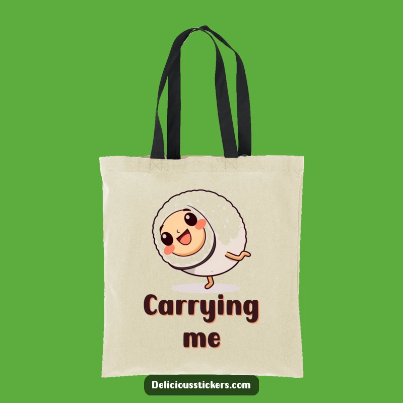 Funny Sushi Cartwheel Tote Bag: Practical Roll Character, Humorous Carryall